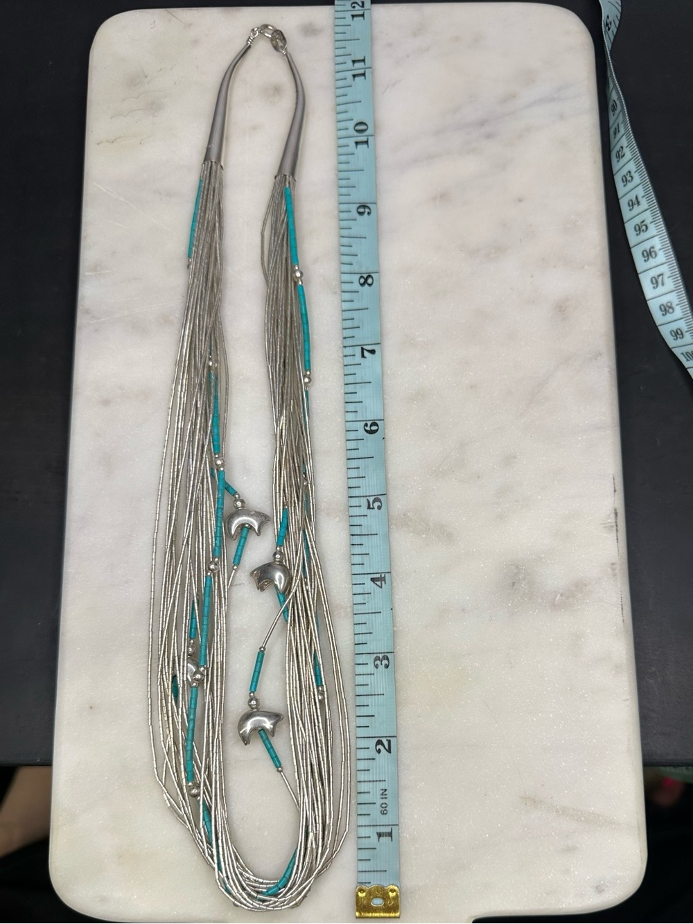 Carolyn Pollack Sterling Silver Liquid Fetish Bear Turquoise 23 Strand Necklace - Picture 9 of 10